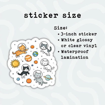 Space Cat Sticker • Waterproof Vinyl Decal • Cat Lover Gift • Tiny Kitten Laptop Water Bottle Sticker • Cat Mom Journal Decal