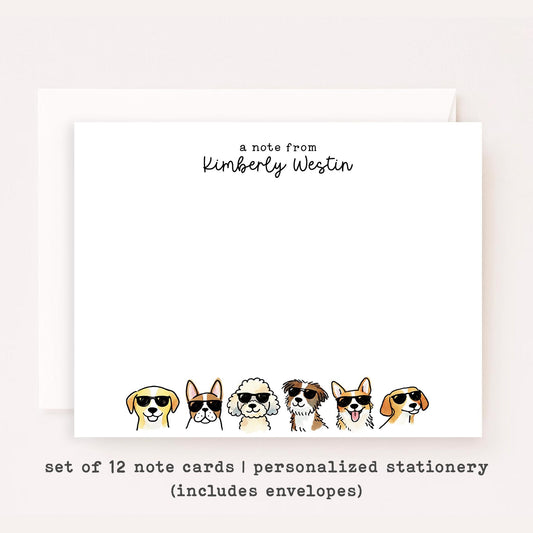 Personalized Cool Dog Stationery • Custom Notecard Set of 12 • Flat Thank You Cards • Custom Name Note Cards • Dog Lover Gift