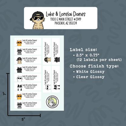 Cool Cat Return Address Labels • Personalized Mailing Stickers • Custom Cat Address Labels
