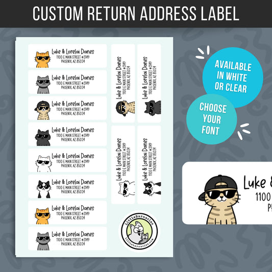 Cool Cat Return Address Labels • Personalized Mailing Stickers • Custom Cat Address Labels