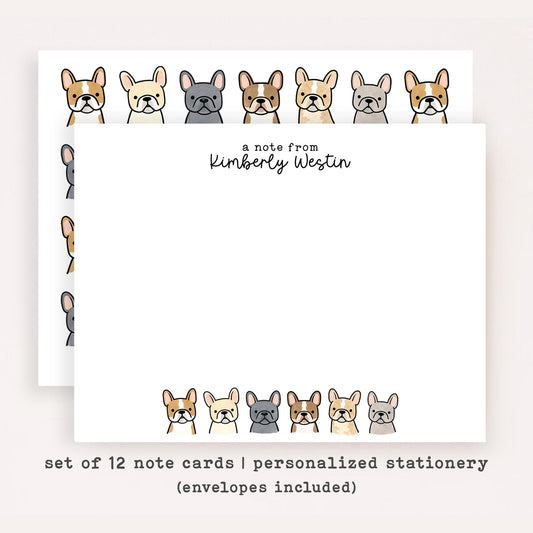 Personalized French Bulldog Stationery • Frenchie Notecard Set • Custom Name Note Cards • Dog Thank You Cards • Frenchie Gift Set of 12