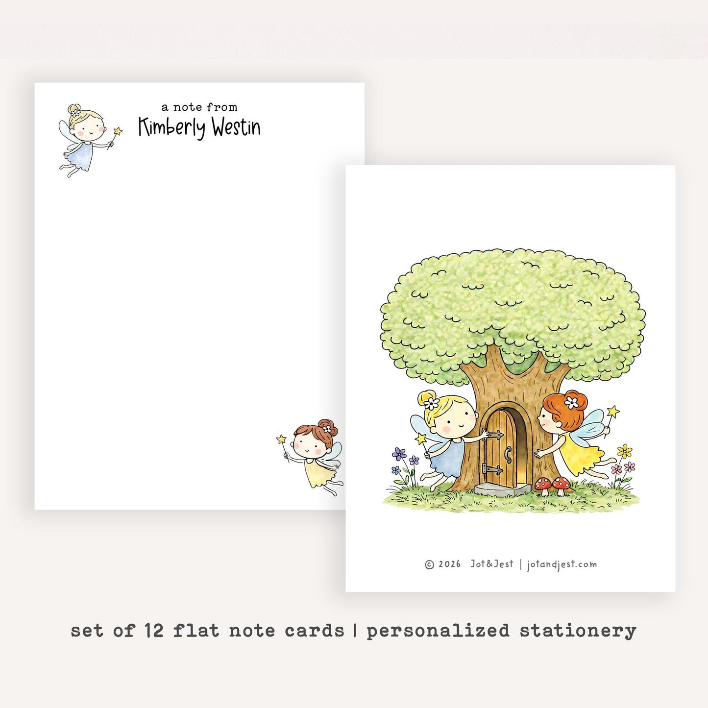 Personalized Fairy Flat Note Cards • Custom Fairy Stationery • Whimsical Fairy Thank You Cards • Custom Name Notecards Gift
