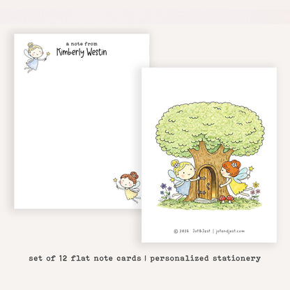 Personalized Fairy Flat Note Cards • Custom Fairy Stationery • Whimsical Fairy Thank You Cards • Custom Name Notecards Gift