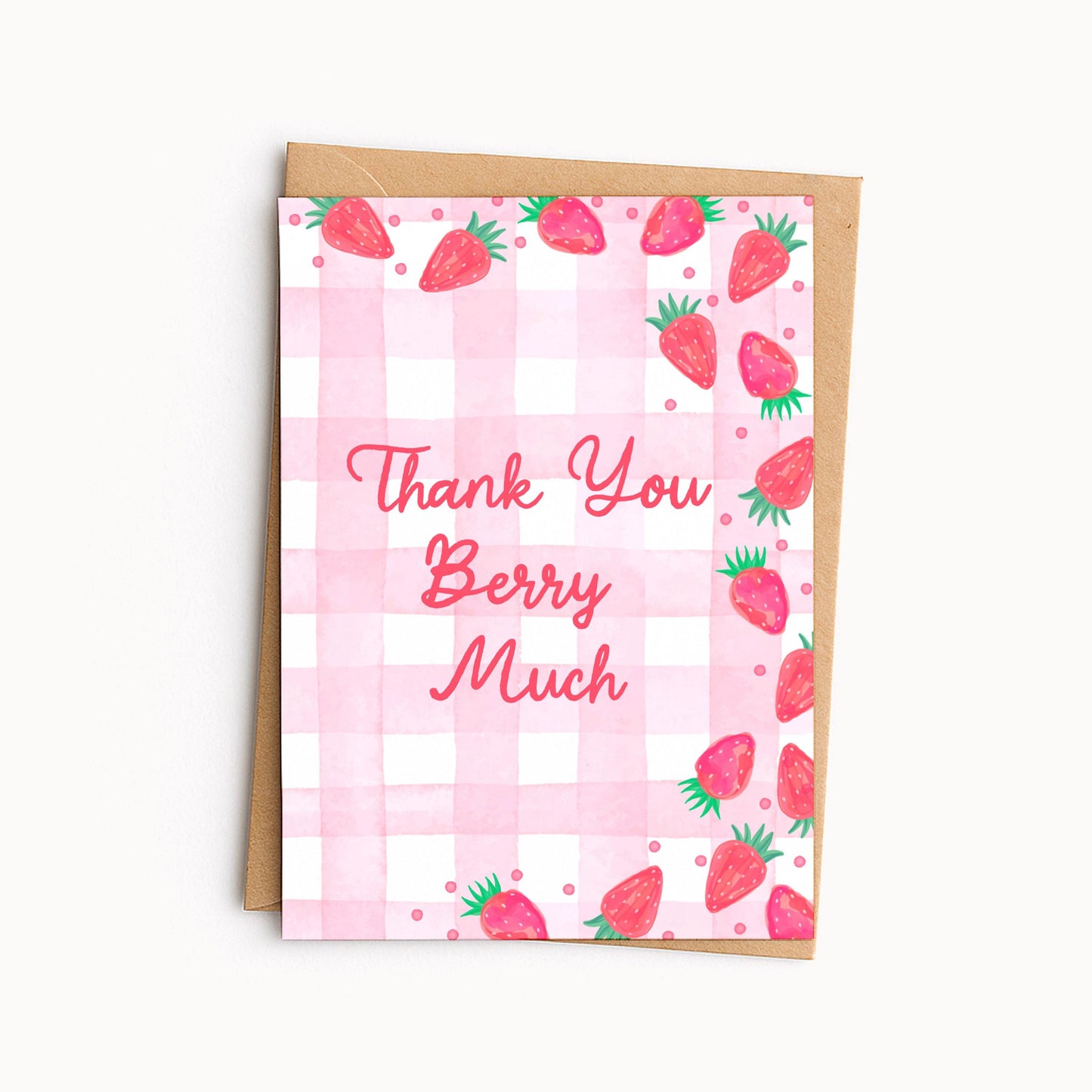 Thank You Berry Much Card • Cute Strawberry Thank You Card • Pink Strawberry Card • Summer Greeting Card • Gratitude Card