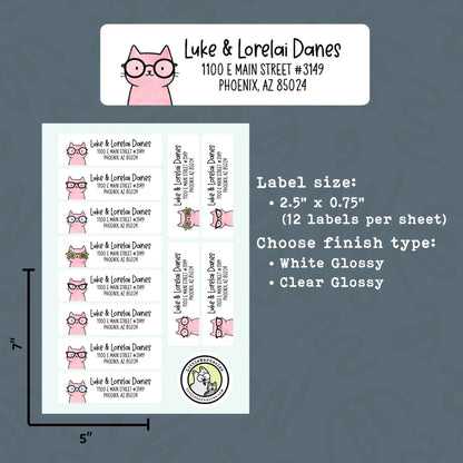 Custom Pink Cats Return Address Labels • Pink Mailing Stickers • Cute Cat Address Labels • Personalized Pet Return Label • Custom Name Label