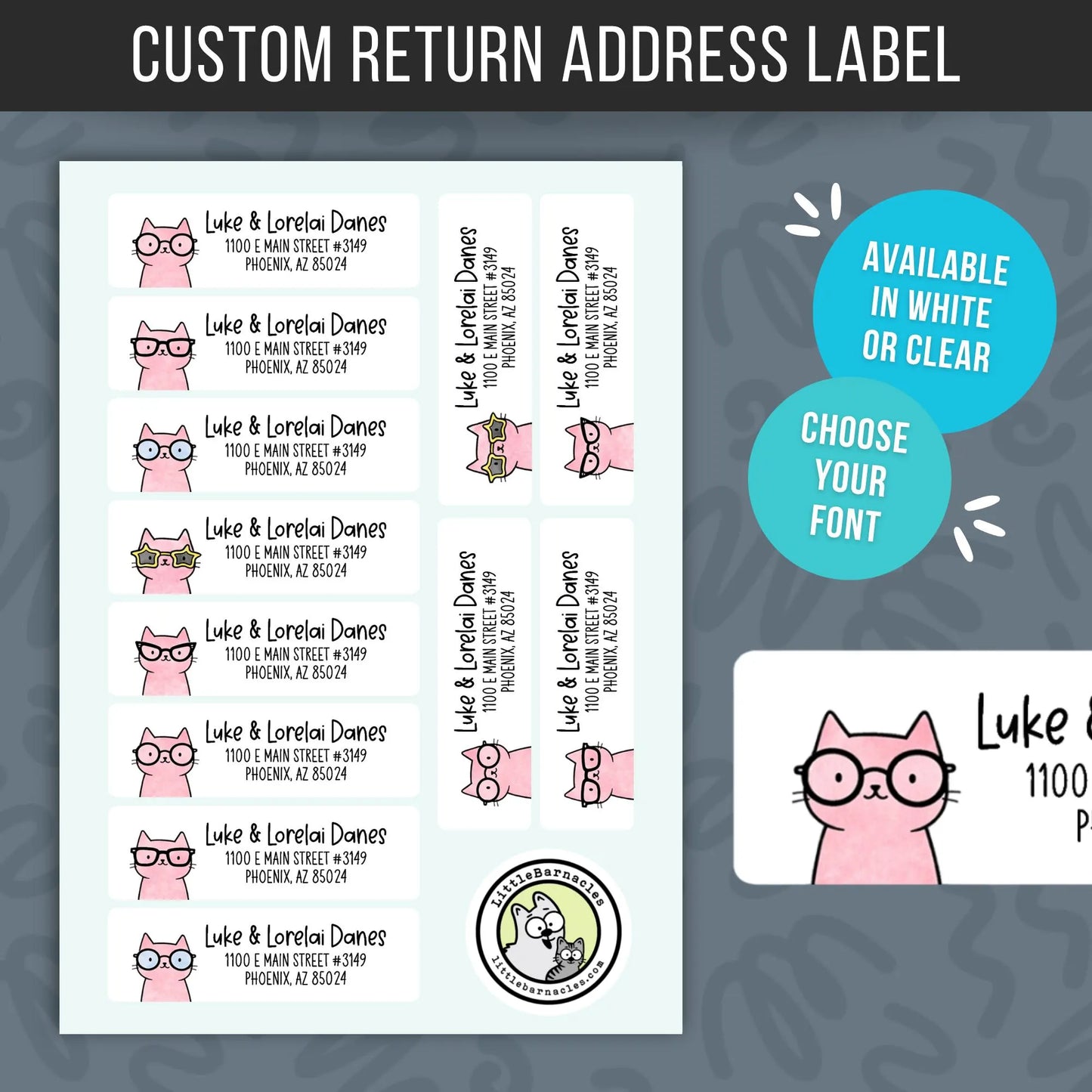 Custom Pink Cats Return Address Labels • Pink Mailing Stickers • Cute Cat Address Labels • Personalized Pet Return Label • Custom Name Label