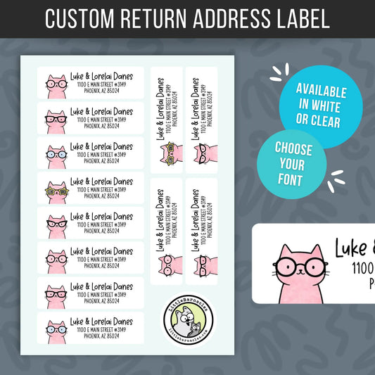 Custom Pink Cats Return Address Labels • Pink Mailing Stickers • Cute Cat Address Labels • Personalized Pet Return Label • Custom Name Label
