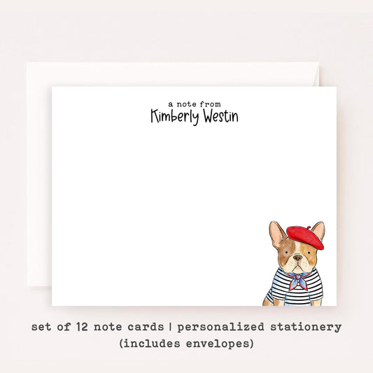 Personalized French Bulldog Stationery • Parisian Frenchie Notecard • Custom Name Note Cards • Dog Thank You Cards • Frenchie Gift Set of 12