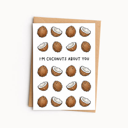 Funny Coconut Card • Coconuts About You Card • Flirty Anniversary or Valentine’s Card • Cute Coconut Crush Card
