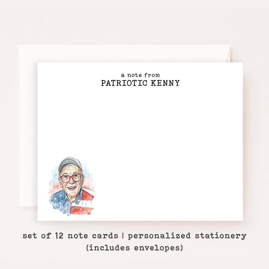Patriotic Kenny Stationery Set • Custom Notecard Set of 12 • Personalized Thank You Cards • USA Note Cards • Special Custom Listing