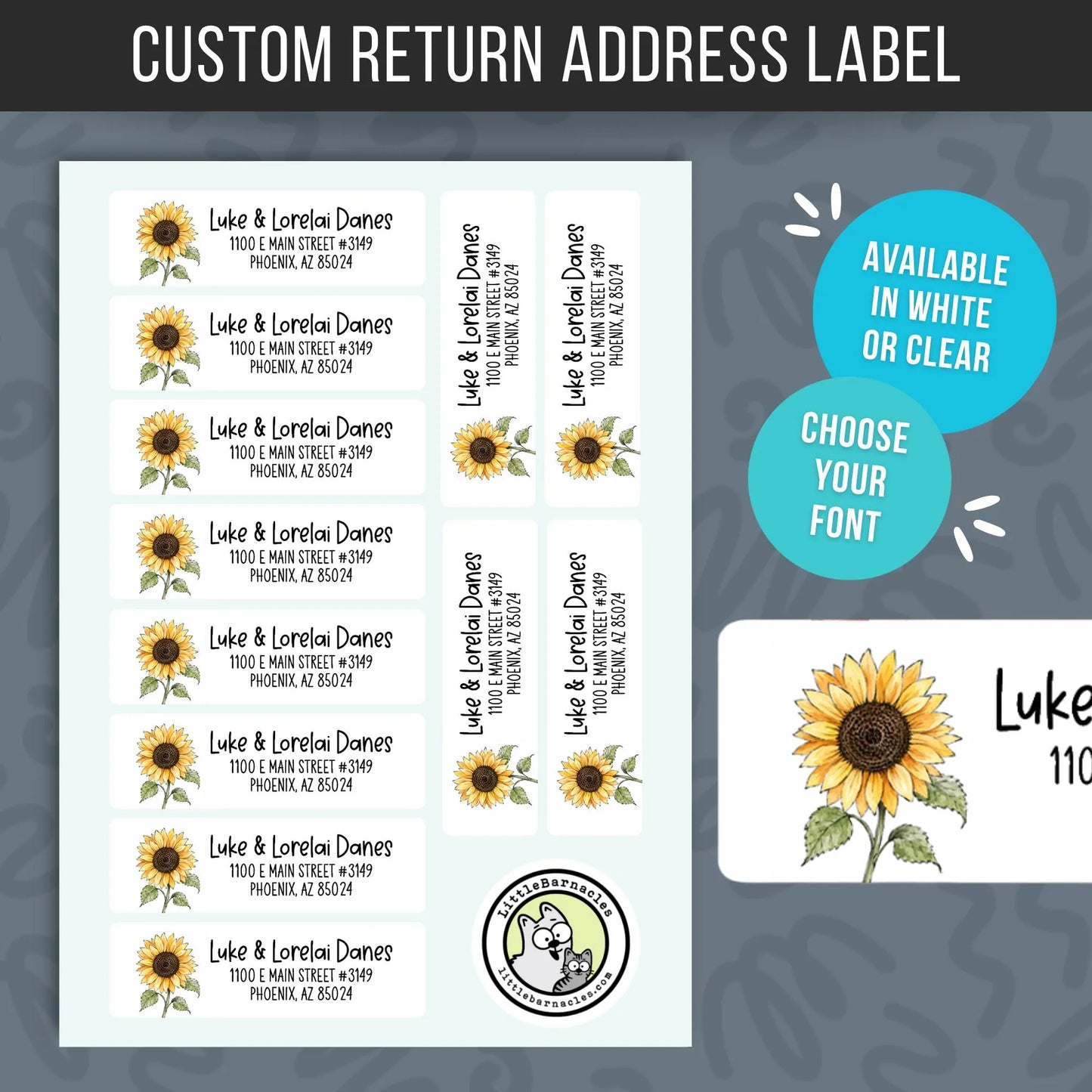Custom Sunflower Return Address Labels • Sunflower Mailing Labels • Personalized Address Stickers • Floral Return Labels • Cute Flower Label