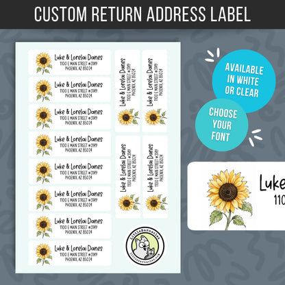 Custom Sunflower Return Address Labels • Sunflower Mailing Labels • Personalized Address Stickers • Floral Return Labels • Cute Flower Label