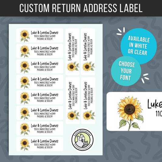 Custom Sunflower Return Address Labels • Sunflower Mailing Labels • Personalized Address Stickers • Floral Return Labels • Cute Flower Label