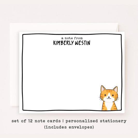 Personalized Orange White Tabby Cat Stationery • Custom Notecard Set of 12 • Flat Thank You Card • Custom Name Note Cards • Ginger Cat Lover