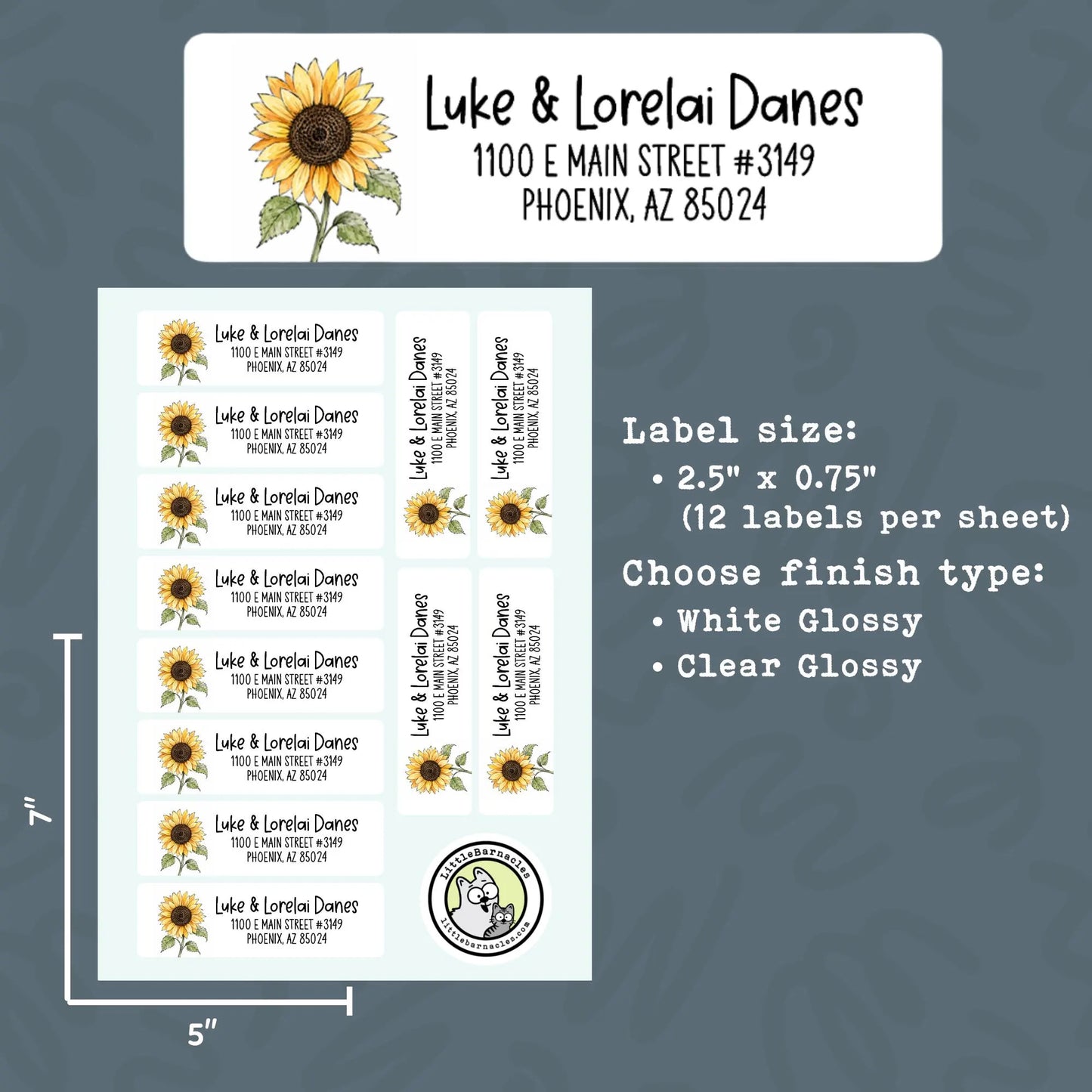 Custom Sunflower Return Address Labels • Sunflower Mailing Labels • Personalized Address Stickers • Floral Return Labels • Cute Flower Label