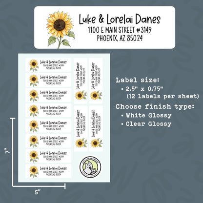 Custom Sunflower Return Address Labels • Sunflower Mailing Labels • Personalized Address Stickers • Floral Return Labels • Cute Flower Label
