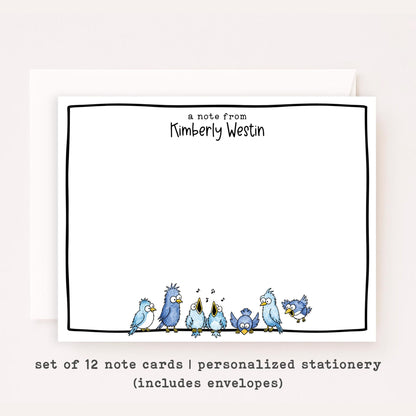 Personalized Bird Stationery Set • Custom Name Flat Notecards • Cute Bird Thank You Cards • Monogram Stationery • Set of 12