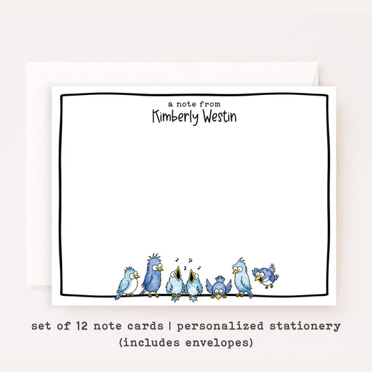 Personalized Bird Stationery Set • Custom Name Flat Notecards • Cute Bird Thank You Cards • Monogram Stationery • Set of 12