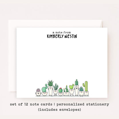 Personalized Succulent Stationery Set • Custom Name Flat Notecards • Cute Plant Thank You Cards • Plant Lover Gift • Set of 12