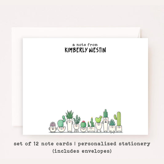 Personalized Succulent Stationery Set • Custom Name Flat Notecards • Cute Plant Thank You Cards • Plant Lover Gift • Set of 12
