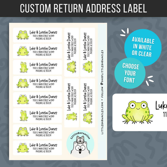 Custom Frog Address Labels • Personalized Return Address Stickers • Watercolor Frog Mailing Label • Kids Address Labels • Custom Name Labels