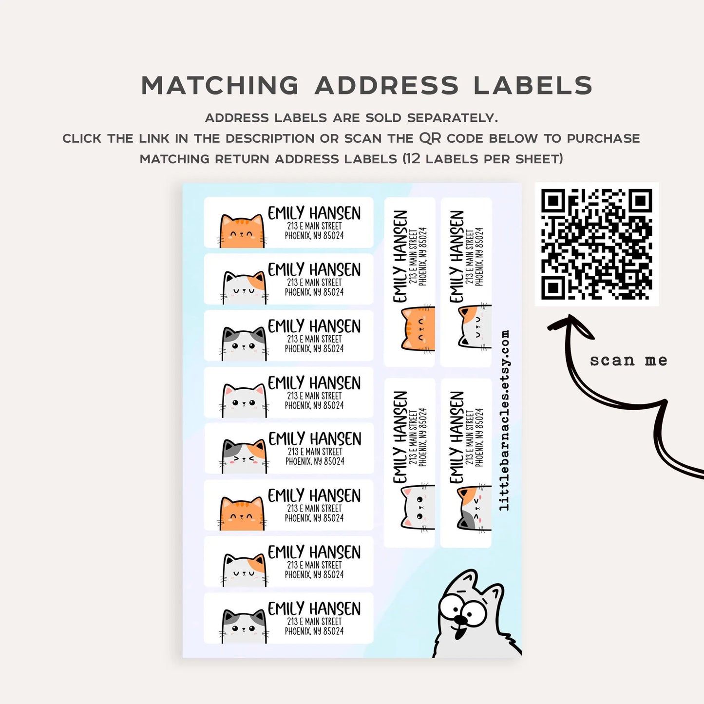 Personalized Cat Stationery Set • Custom Name Flat Notecards • Cute Cat Thank You Cards • Cat Lover Gift • Set of 12