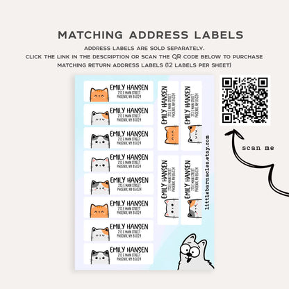 Personalized Cat Stationery Set • Custom Name Flat Notecards • Cute Cat Thank You Cards • Cat Lover Gift • Set of 12