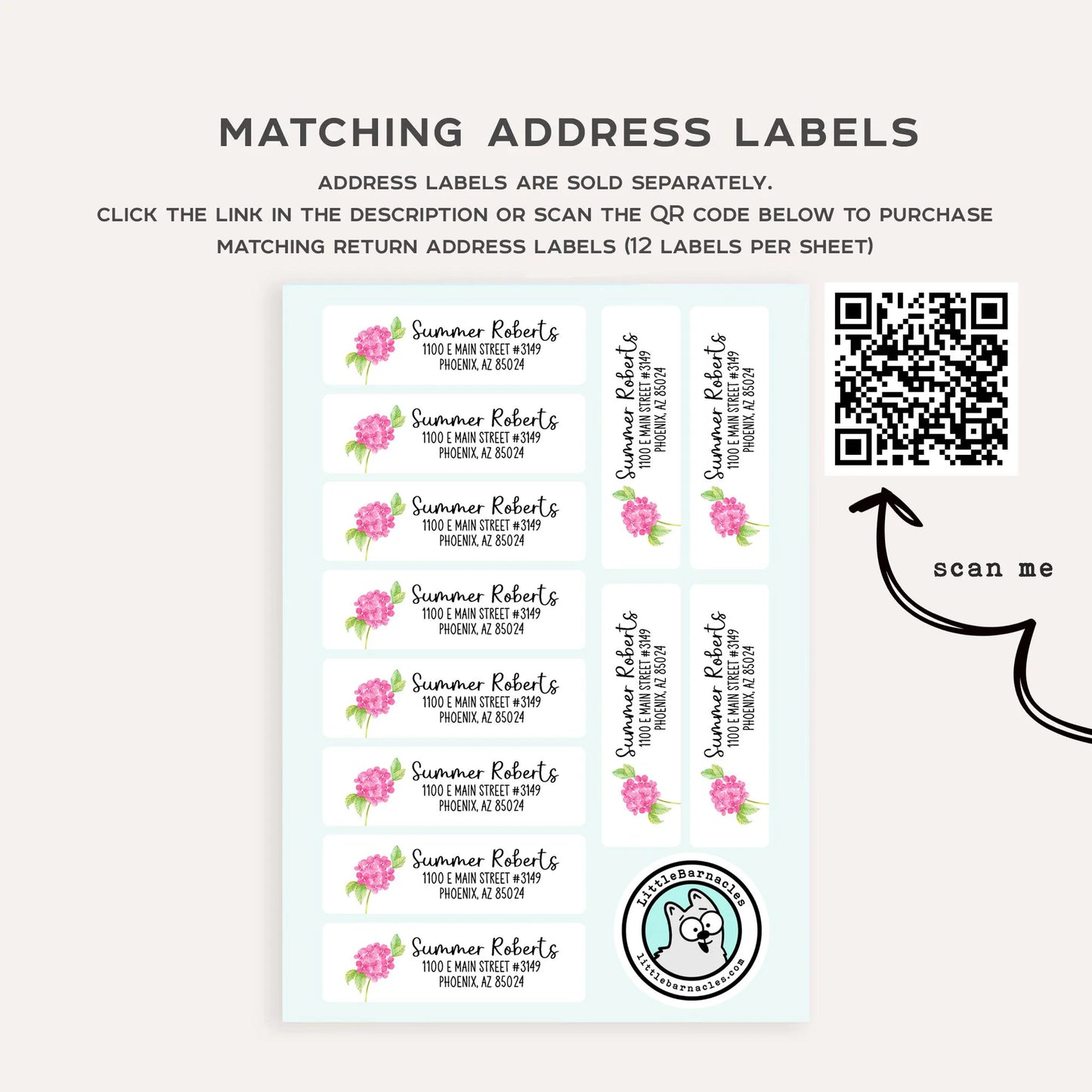 Personalized Pink Hydrangea Stationery Set • Custom Name Floral Notecards • Flower Thank You Cards • Custom Stationery Gift • Set of 12