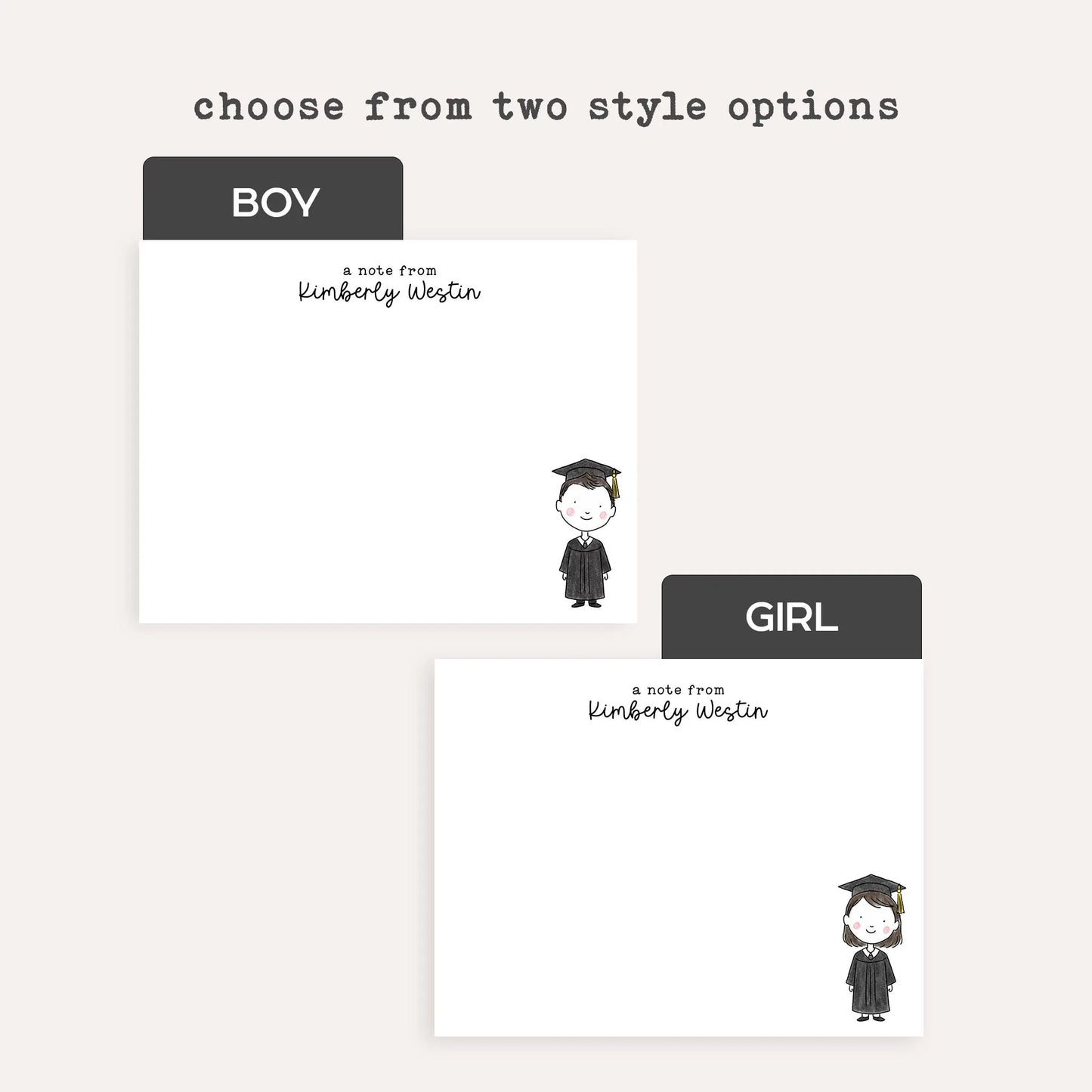 Personalized Graduation Stationery Set • Custom Name Flat Notecards • Graduate Thank You Cards • Monogram Gift • Boy or Girl • Set of 12
