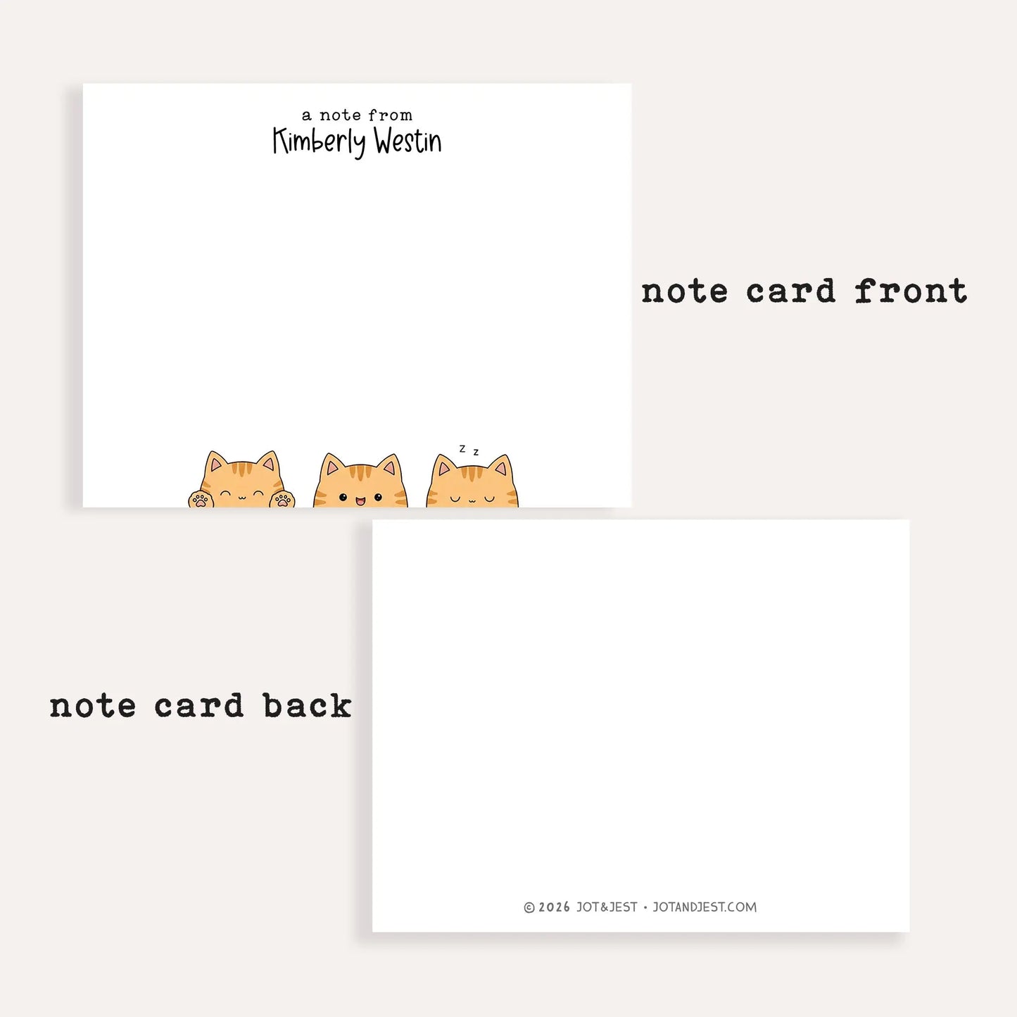 Personalized Orange Tabby Cat Stationery • Cute Orange Cat Notecard Set • Custom Name Note Cards • Cat Thank You Cards • Set of 12