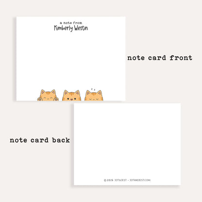 Personalized Orange Tabby Cat Stationery • Cute Orange Cat Notecard Set • Custom Name Note Cards • Cat Thank You Cards • Set of 12