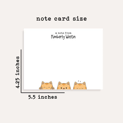 Personalized Orange Tabby Cat Stationery • Cute Orange Cat Notecard Set • Custom Name Note Cards • Cat Thank You Cards • Set of 12
