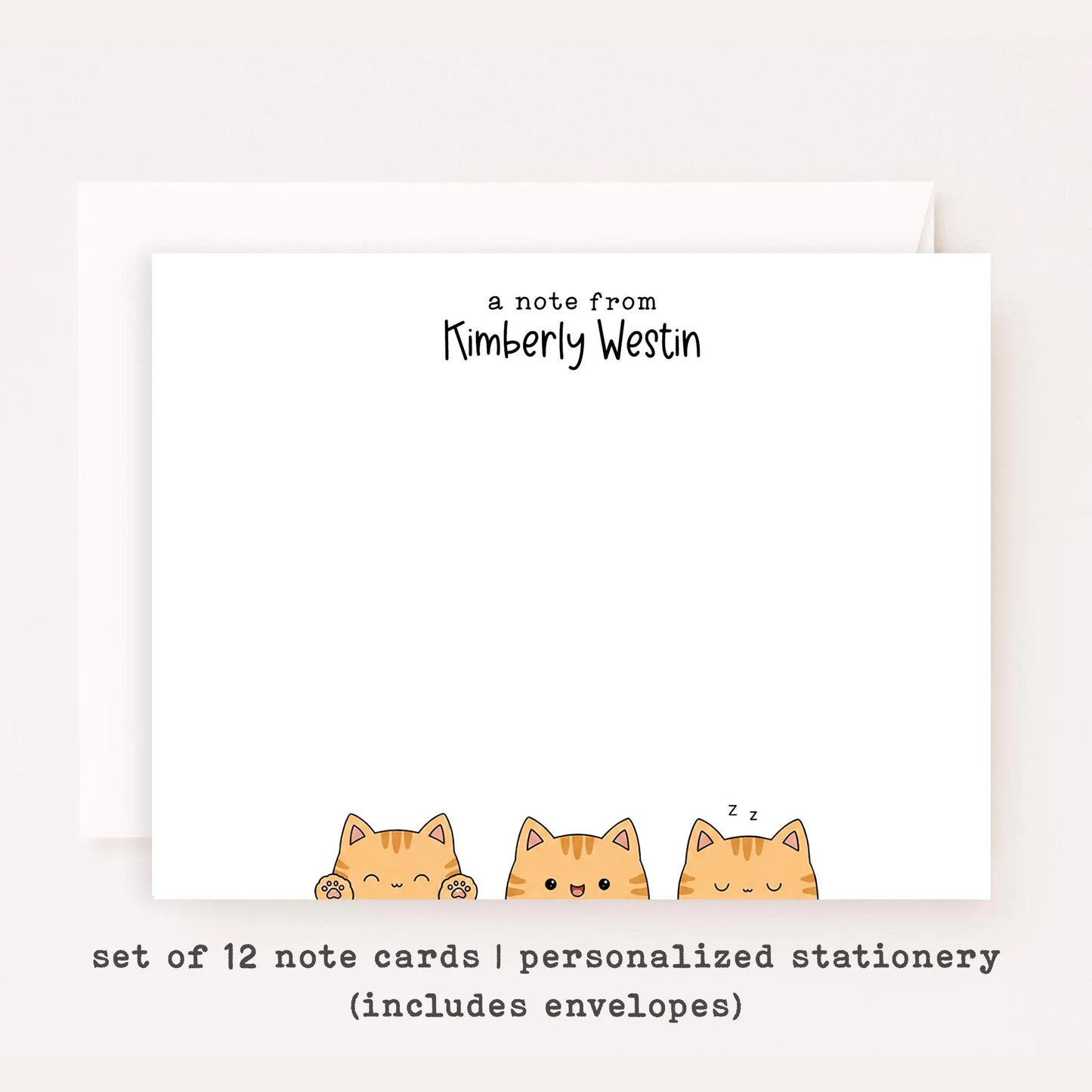 Personalized Orange Tabby Cat Stationery • Cute Orange Cat Notecard Set • Custom Name Note Cards • Cat Thank You Cards • Set of 12