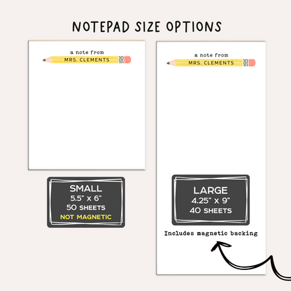 Personalized Teacher Notepad • Custom Pencil Notepad • Cute Teacher Stationery • Teacher Appreciation Gift