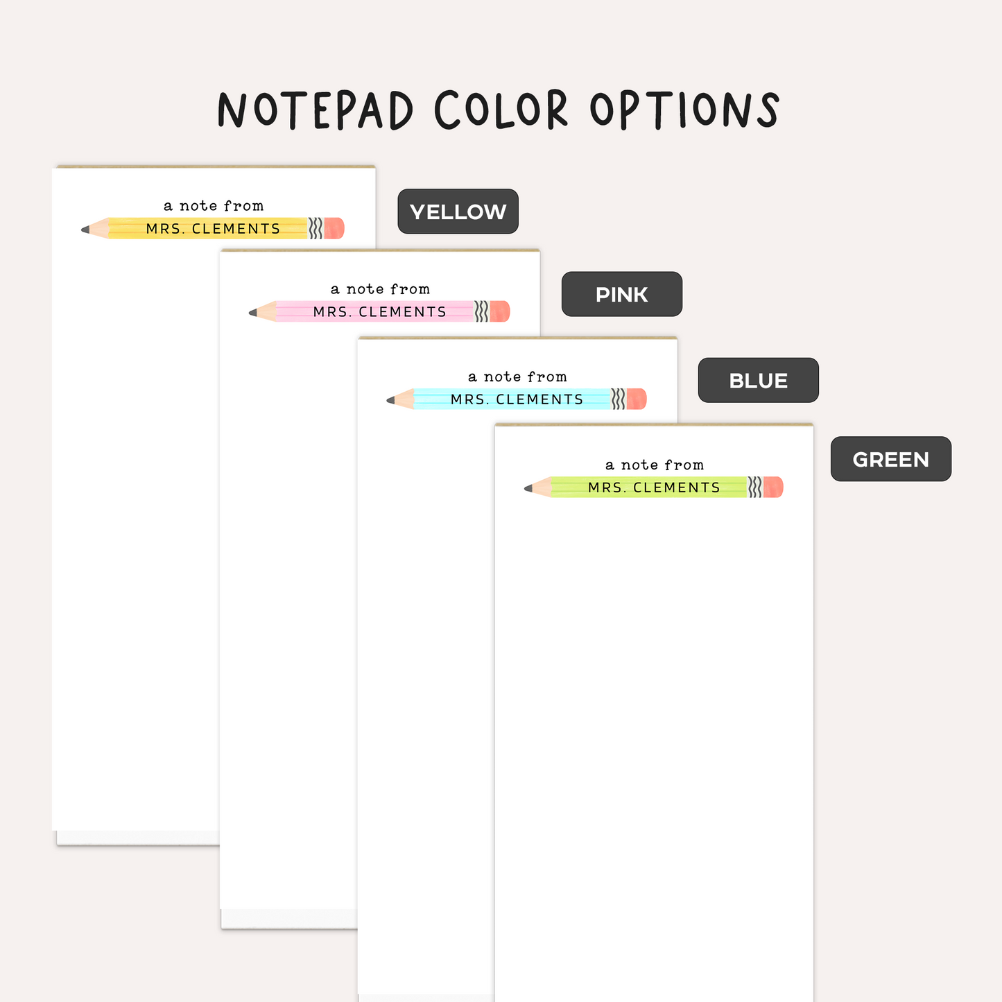 Personalized Teacher Notepad • Custom Pencil Notepad • Cute Teacher Stationery • Teacher Appreciation Gift