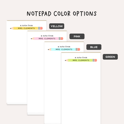 Personalized Teacher Notepad • Custom Pencil Notepad • Cute Teacher Stationery • Teacher Appreciation Gift
