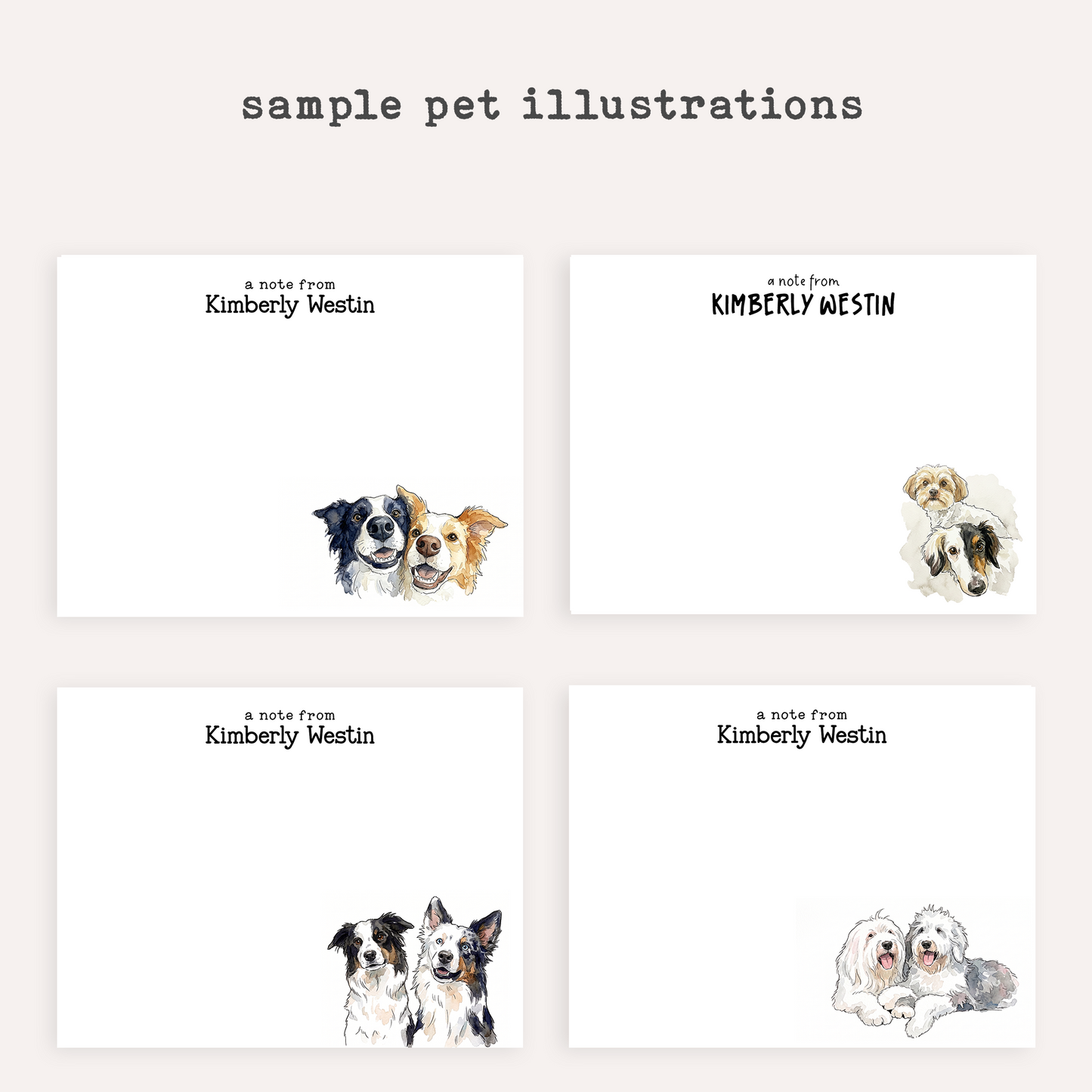 Custom Multiple Pet Portrait Stationery • Personalized Dog & Cat Notecards • Custom Watercolor Pet Stationery Gift • Set of 12