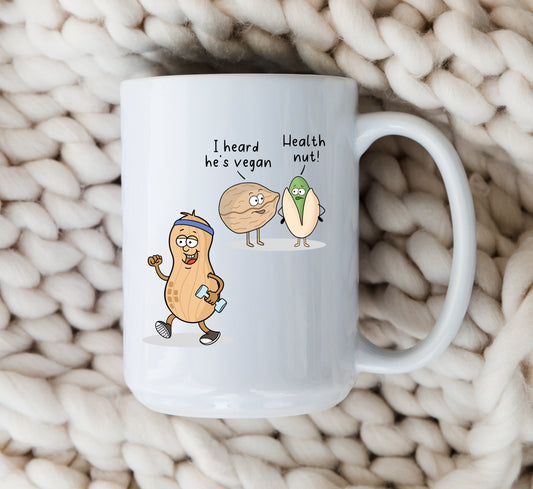 Funny Health Nut Mug Cartoon Coffee Cup Peanut Cartoon for Vegan