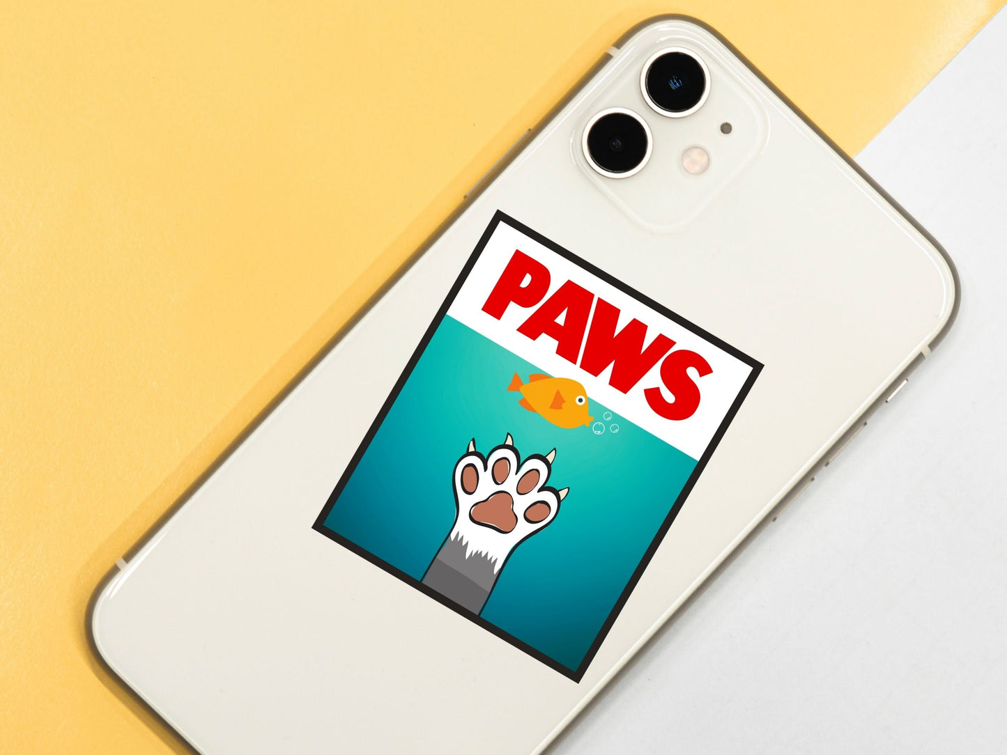 JAWS Parody Cat Sticker • Funny Movie Cat Vinyl Decal • Waterproof Cat Humor Sticker • Pop Culture Cat Gift • Laptop Water Bottle