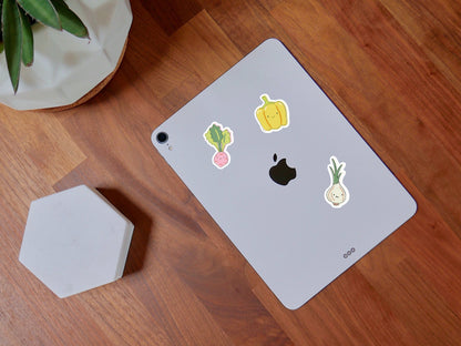Mini Veggie Sticker Sheet • Cartoon Vegetable Stickers • Cute Food Vinyl Decals • Funny Vegan Stickers • Planner Laptop Water Bottle