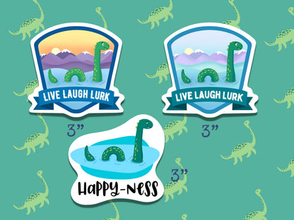 Loch Ness Monster Sticker Bundle • Waterproof Vinyl Cryptid Decals • Cute Nessie Stickers • Mythical Creature Gift • Laptop Water Bottle