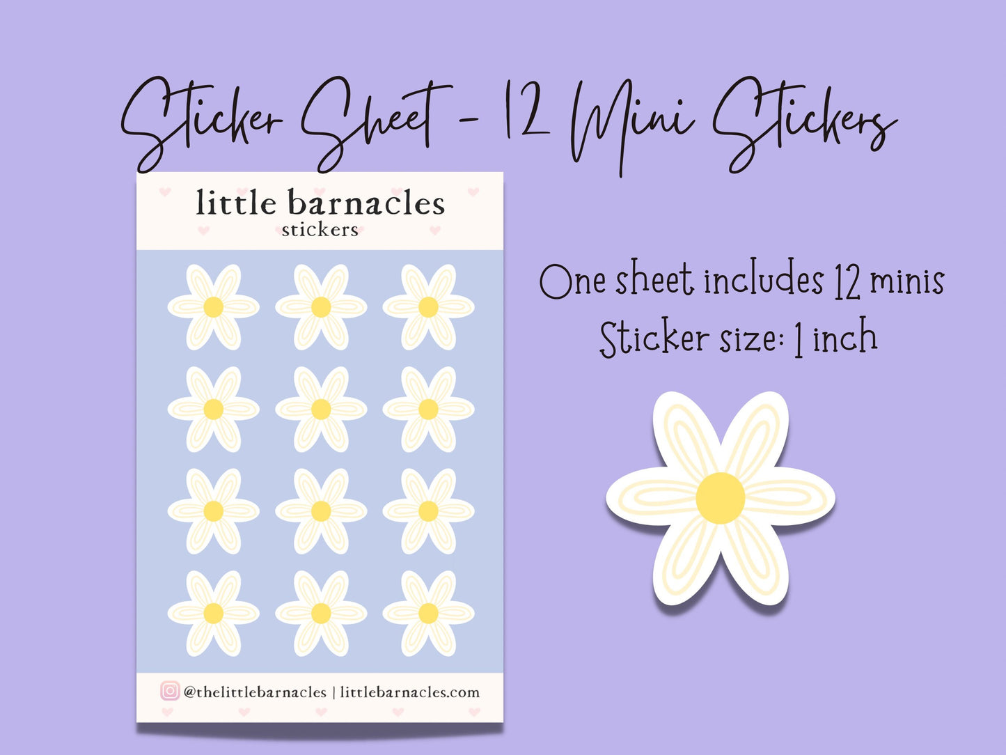 Mini White Daisy Flower Sticker Sheet Cute Small Floral Sticker
