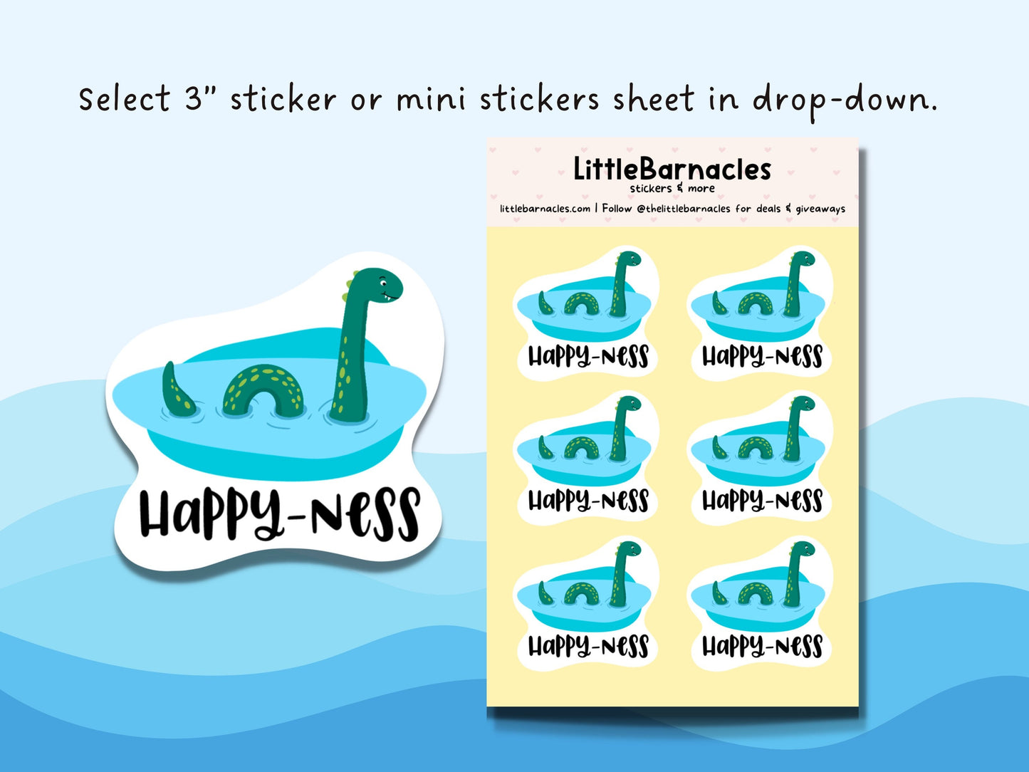 Mini Happy-Ness Sticker Sheet Loch Ness Monster Nessie Cryptid