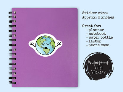 World Peace Sticker • Funny Earth Meditation Decal • Waterproof Vinyl Peace Sticker • Mindfulness Humor Gift • Yoga Meditation Gift