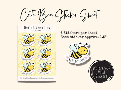 Mini Bee Sticker Sheet • Waterproof Vinyl Bumble Bee Stickers • Cute Honey Bee Decals • Small Teacher Gift • Earth Day Stickers