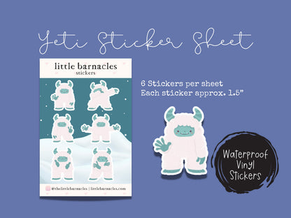 Mini Yeti Sticker Sheet • Waterproof Vinyl Snowman Stickers • Funny Winter Cartoon Decals • Cute Cryptid Stickers • Laptop Water Bottle