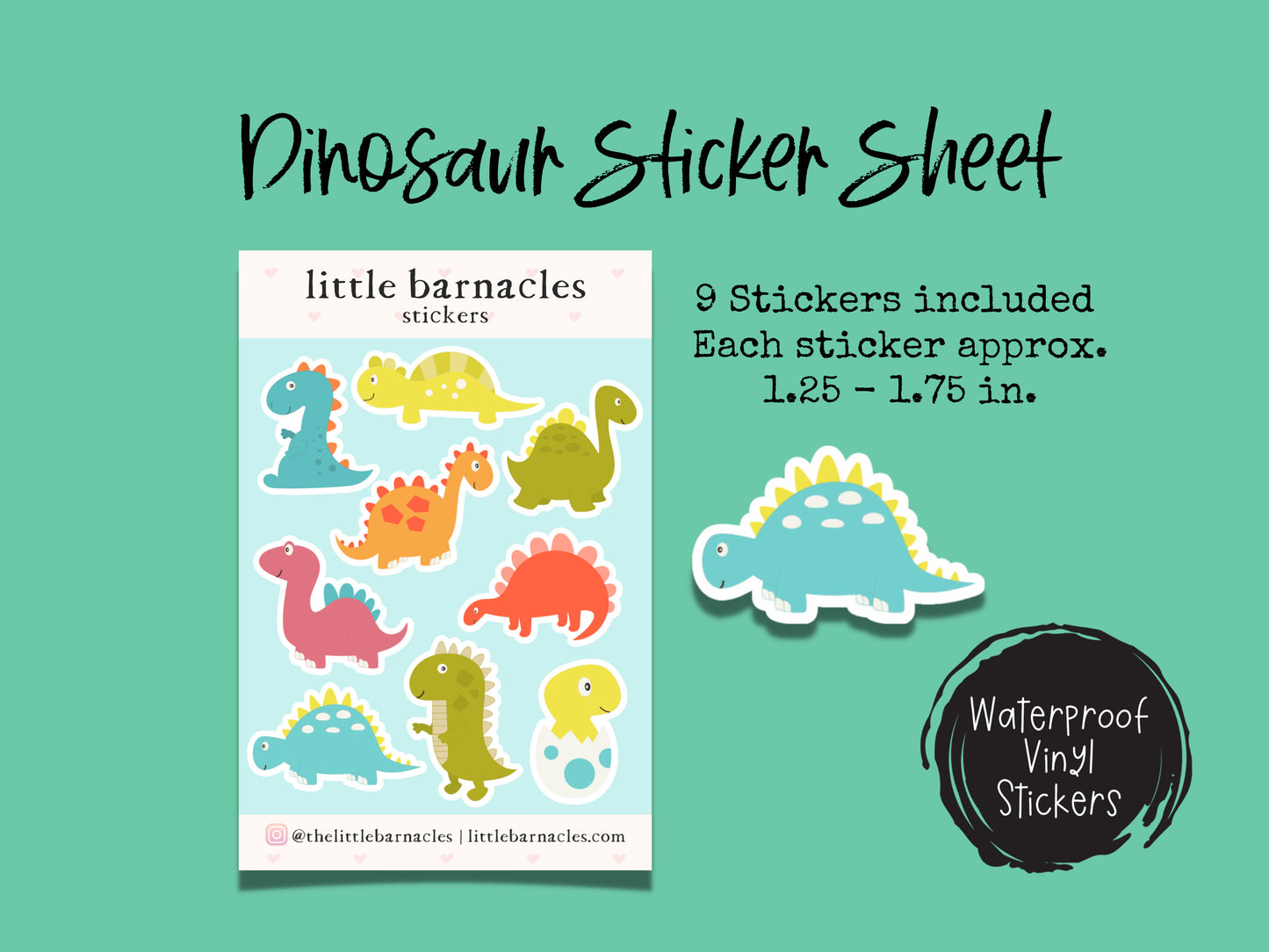 Mini Dinosaur Sticker Sheet Cute Dinosaur Cartoon Small Sticker