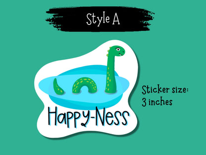 Happy-Ness Loch Ness Monster Sticker • Funny Nessie Vinyl Decal • Waterproof Cryptid Humor Sticker • Cute Lake Monster Laptop Decal