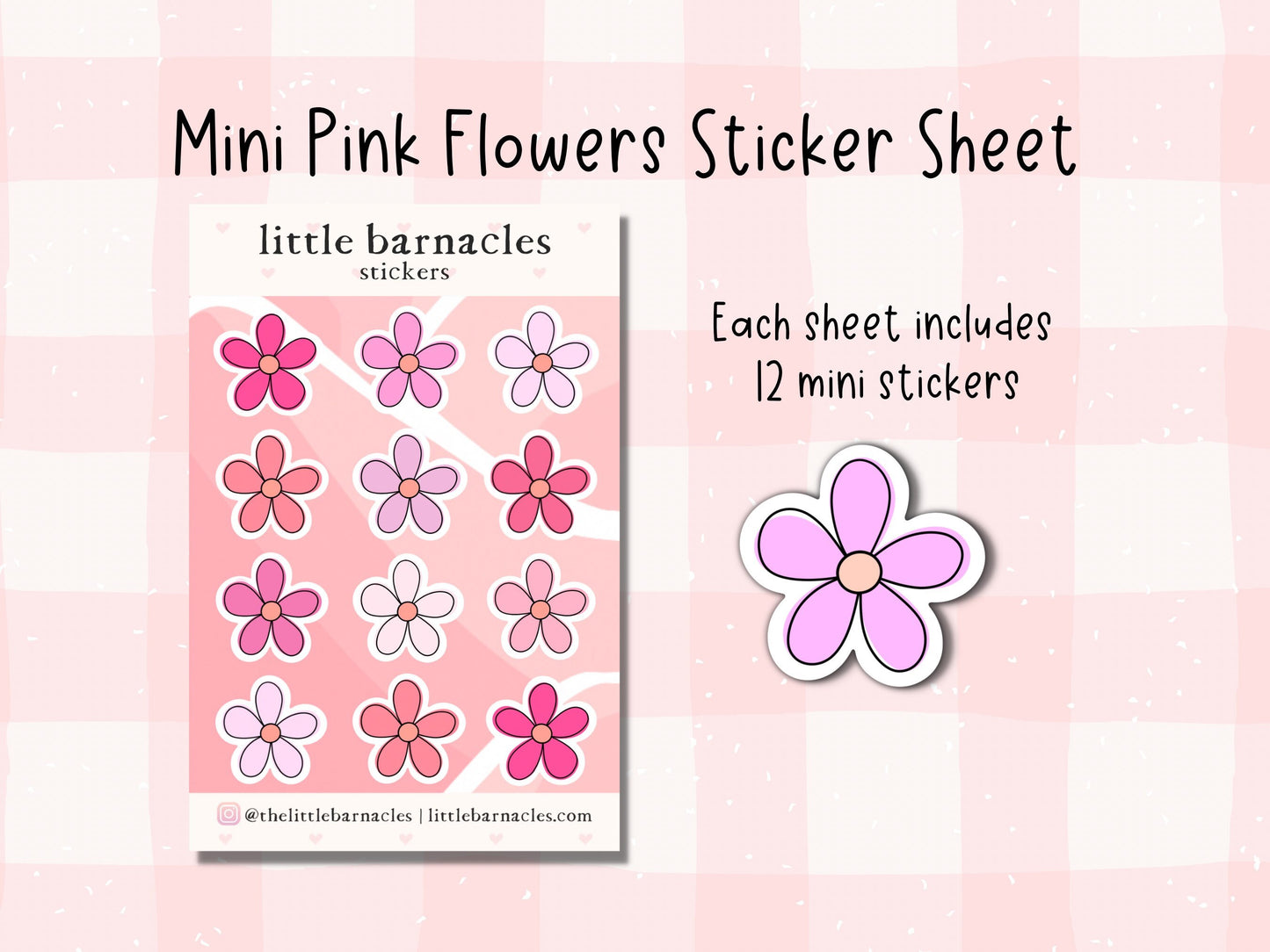 Mini Pink Flowers Sticker Sheet Cute Pink Small Sticker