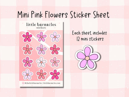 Mini Pink Flower Sticker Sheet • Waterproof Planner Stickers • Cute Floral Stickers • Small Botanical Decals • Journal Calendar Stickers